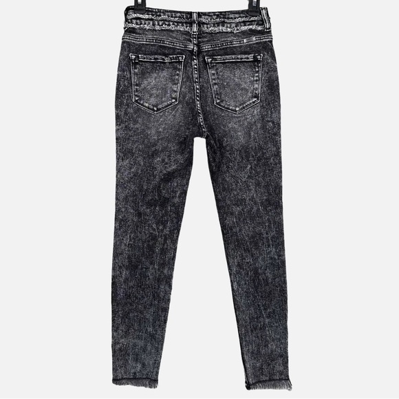 KanCan Black Acid Wash High Waist 5 Pocket Raw Hem Double Button Jeans Women 9 - Picture 4 of 10